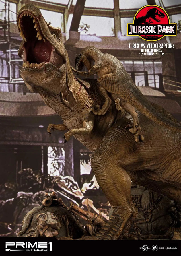 T-REX VS Velociraptors in the Rotunda (Bonus Version) Jurassic Park (Film) – Prime1Studio – ActionFigure Brasil