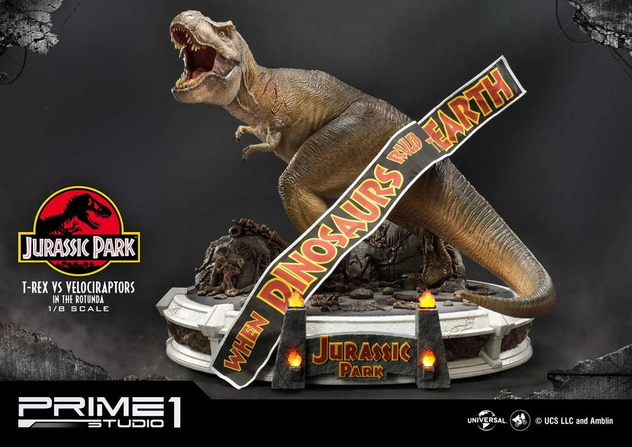 T-REX VS Velociraptors in the Rotunda (Bonus Version) Jurassic Park (Film) – Prime1Studio – ActionFigure Brasil